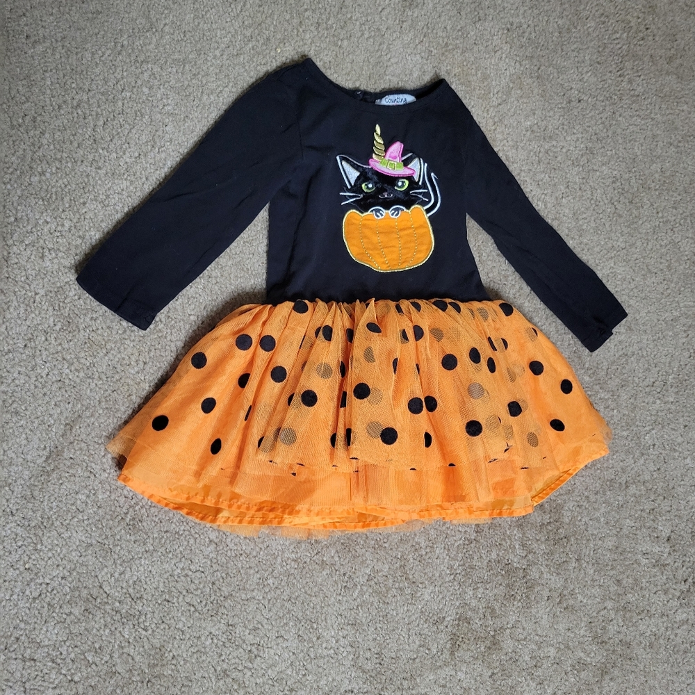 Counting Daisies Halloween 3T Black Cat Orange and Black Dress